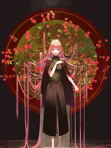 Preview wallpaper girl, sakura, branches, flowers, anime