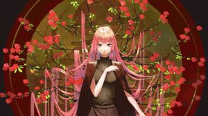 Preview wallpaper girl, sakura, branches, flowers, anime