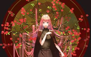 Preview wallpaper girl, sakura, branches, flowers, anime