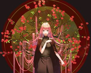 Preview wallpaper girl, sakura, branches, flowers, anime