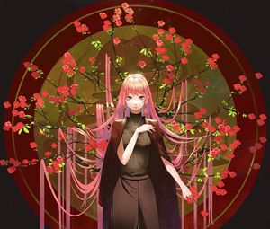 Preview wallpaper girl, sakura, branches, flowers, anime