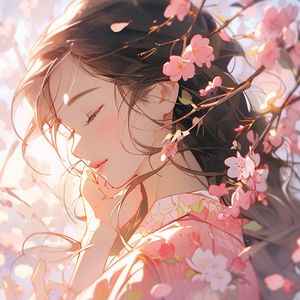 Preview wallpaper girl, sakura, flowers, petals, art, tenderness