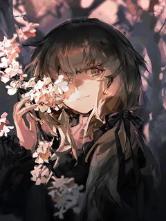 Download wallpaper 240x320 girl, sakura, flowers, anime, art old mobile,  cell phone, smartphone hd background