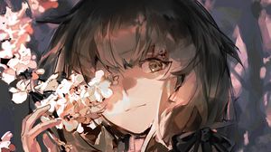 Preview wallpaper girl, sakura, flowers, anime, art