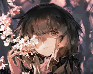 Preview wallpaper girl, sakura, flowers, anime, art