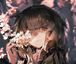 Preview wallpaper girl, sakura, flowers, anime, art