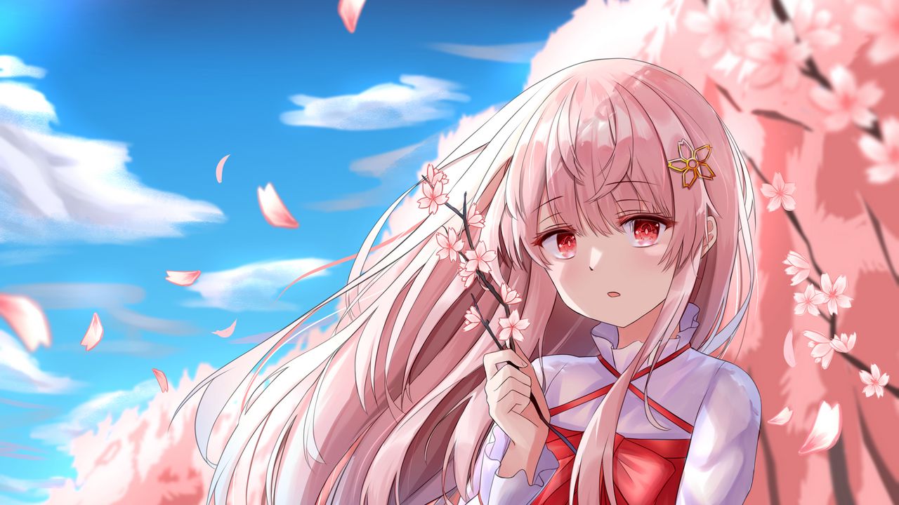 HD wallpaper anime girl pink hair swing smiling animal ears flowers   Wallpaper Flare