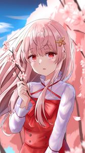 Preview wallpaper girl, sakura, flowers, anime, art, pink