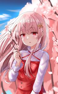 Preview wallpaper girl, sakura, flowers, anime, art, pink