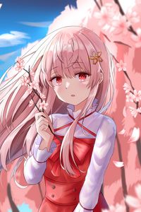 Preview wallpaper girl, sakura, flowers, anime, art, pink