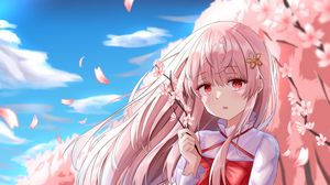 Preview wallpaper girl, sakura, flowers, anime, art, pink