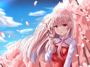 Preview wallpaper girl, sakura, flowers, anime, art, pink