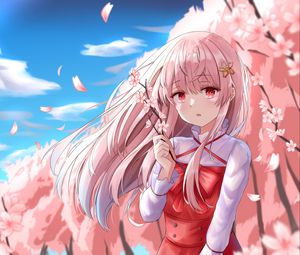 Preview wallpaper girl, sakura, flowers, anime, art, pink