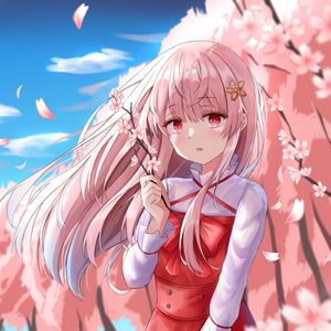 Preview wallpaper girl, sakura, flowers, anime, art, pink