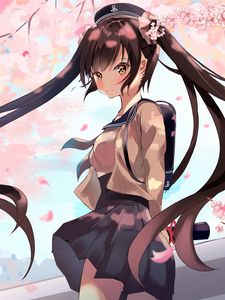 Preview wallpaper girl, sakura, flowers, hair, anime, art