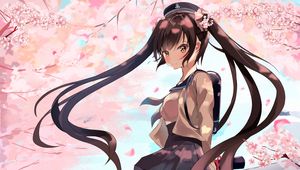 Preview wallpaper girl, sakura, flowers, hair, anime, art