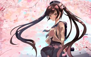 Preview wallpaper girl, sakura, flowers, hair, anime, art