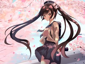 Preview wallpaper girl, sakura, flowers, hair, anime, art