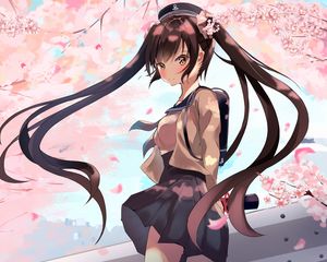 Preview wallpaper girl, sakura, flowers, hair, anime, art