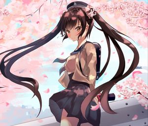 Preview wallpaper girl, sakura, flowers, hair, anime, art