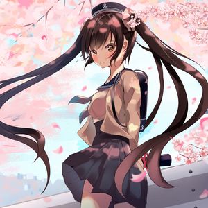 Preview wallpaper girl, sakura, flowers, hair, anime, art