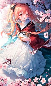 Preview wallpaper girl, sakura, flowers, spring, anime