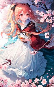 Preview wallpaper girl, sakura, flowers, spring, anime