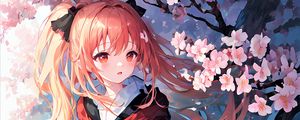 Preview wallpaper girl, sakura, flowers, spring, anime