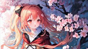 Preview wallpaper girl, sakura, flowers, spring, anime