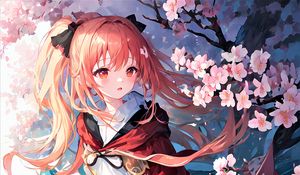 Preview wallpaper girl, sakura, flowers, spring, anime