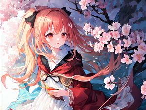Preview wallpaper girl, sakura, flowers, spring, anime