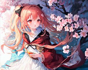 Preview wallpaper girl, sakura, flowers, spring, anime