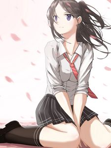 Preview wallpaper girl, sakura, petals, anime
