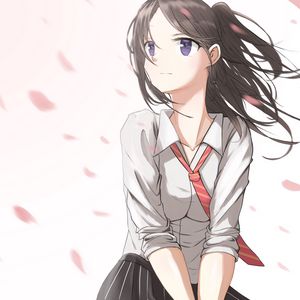 Preview wallpaper girl, sakura, petals, anime