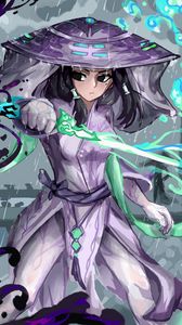 Preview wallpaper girl, samurai, sword, rain, anime, art
