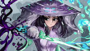 Preview wallpaper girl, samurai, sword, rain, anime, art