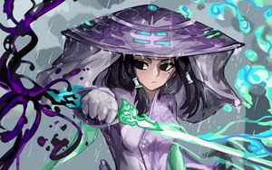 Preview wallpaper girl, samurai, sword, rain, anime, art