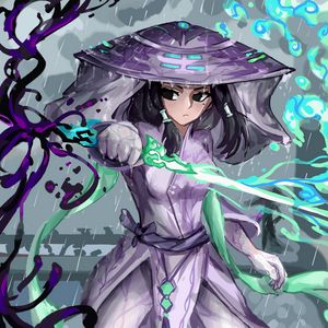 Preview wallpaper girl, samurai, sword, rain, anime, art