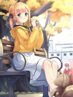 Download wallpaper 240x320 girl, sandwich, bench, anime old mobile, cell  phone, smartphone hd background