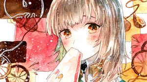 Preview wallpaper girl, sandwich, watercolor, anime