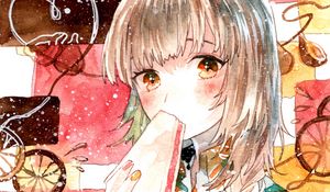 Preview wallpaper girl, sandwich, watercolor, anime