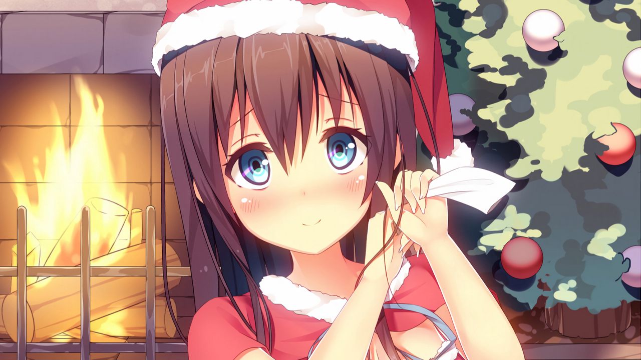 Wallpaper girl, santa claus, costume, anime