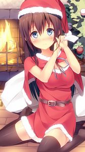 Preview wallpaper girl, santa claus, costume, anime