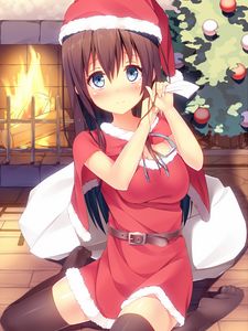 Preview wallpaper girl, santa claus, costume, anime