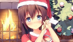 Preview wallpaper girl, santa claus, costume, anime