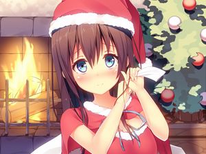 Preview wallpaper girl, santa claus, costume, anime