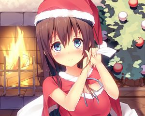 Preview wallpaper girl, santa claus, costume, anime