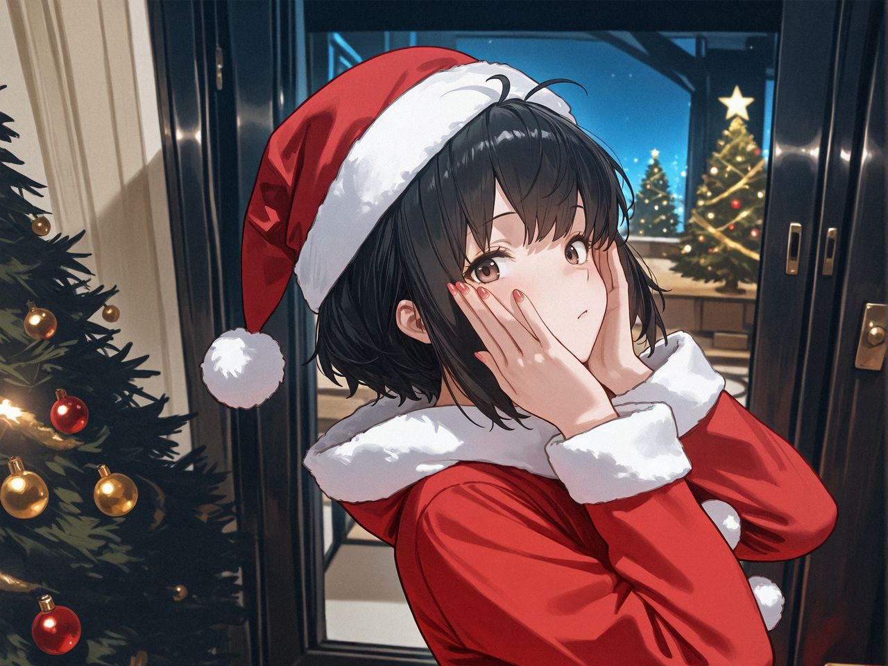 1280x960 Wallpaper girl, santa claus, santa, new year, anime, red, art