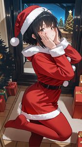 Preview wallpaper girl, santa claus, santa, new year, anime, red, art