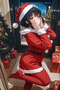 Preview wallpaper girl, santa claus, santa, new year, anime, red, art